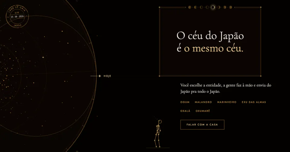 Topo do site da Casa de Gaia: o céu do Japão com as seis guias